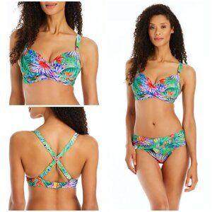 💕BLEU ROD BEATTIE💕 Tropical Flight Tie Front Underwire Bra Top Floral 34D NWT